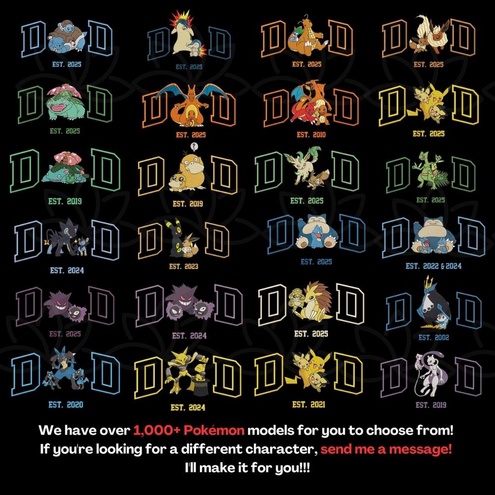 Custom PokaDad Embroidered Shirt, Personalized Anime Characters Sweatshirt, Anime Father's Day Gift, Birthday Gift For Dad, Pocket Beast