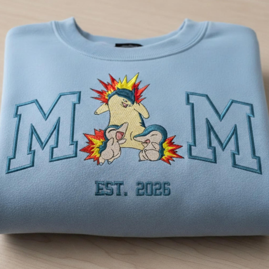 Embroidered Custom Pokemon Character Hoodie, Cute Poke Mom Characters Sweatshirt, Cozy Anime Embroidery, Gift for Pokemon Fans, Gift for mom