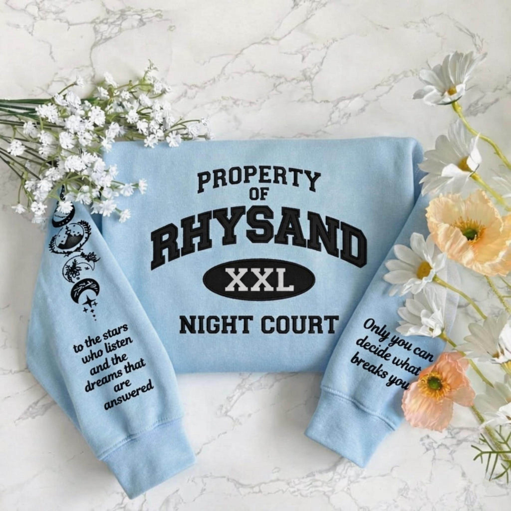 Property Of Rhysand Embroidered Shirt, Night Court Sweatshirt, Acotar BookTok Sweater, Fantasy Romance Reader Gift, Bookish Crewneck