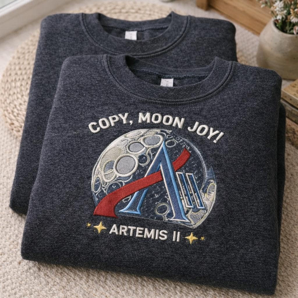 Embroidered Moon Joy Quote Sweatshirt, Minimal Lunar Shirt, Aesthetic Night Sky Top, Trendy Gift for Women