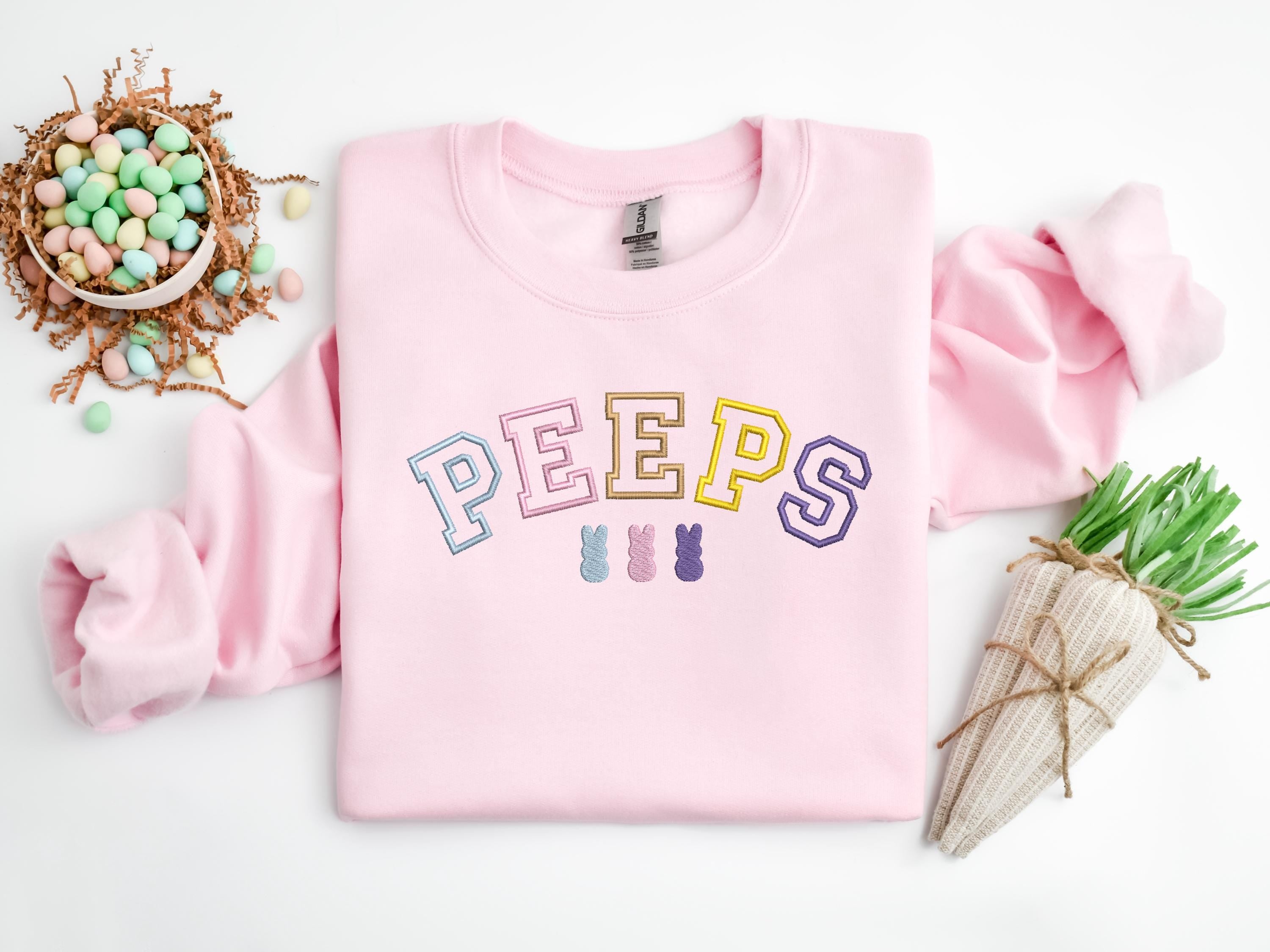 Embroidered Easter Bunny Peeps Sweatshirt, Happy Easter Embroidered Shirt, Cute Easter Gift, Bunny Peeps Shirt