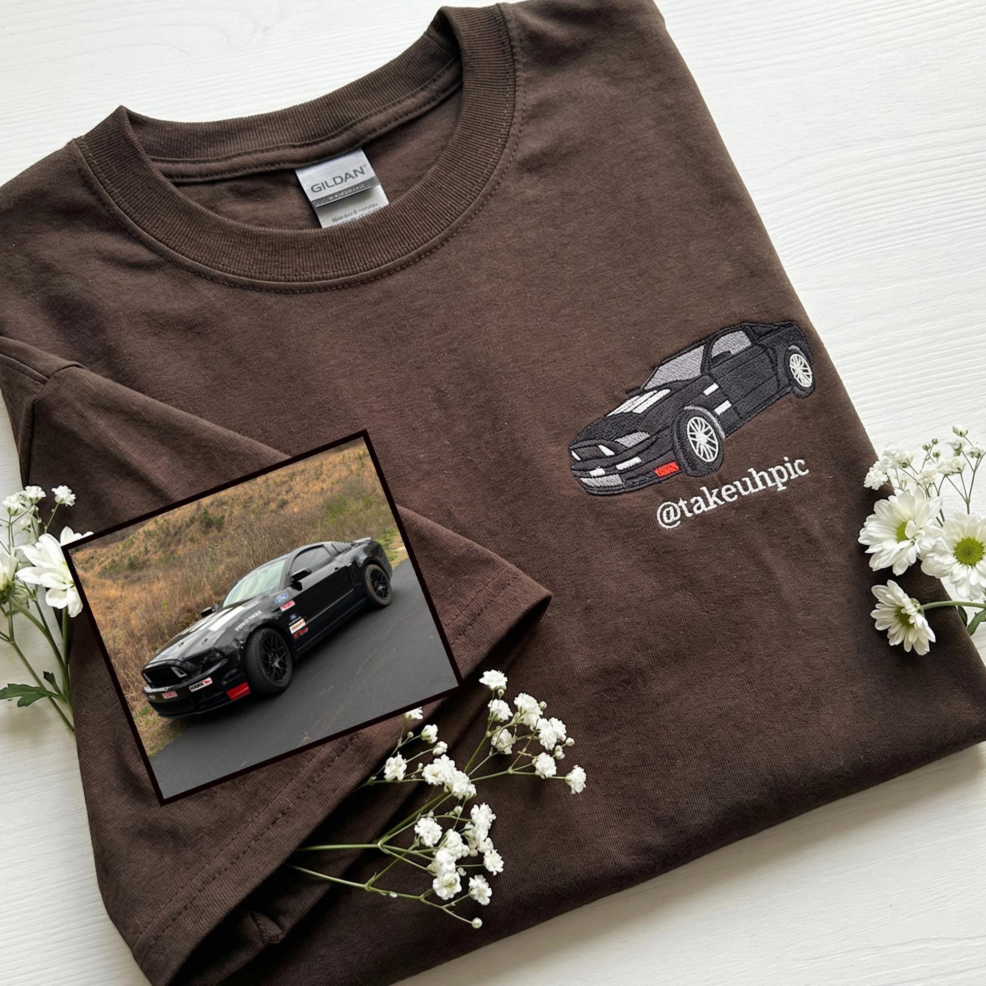 Your Car on Shirt - Custom Embroidered Car Drawing T-Shirt with Photo - Personalized Gifts For Boyfriend - Vehicle Portrait Tee
