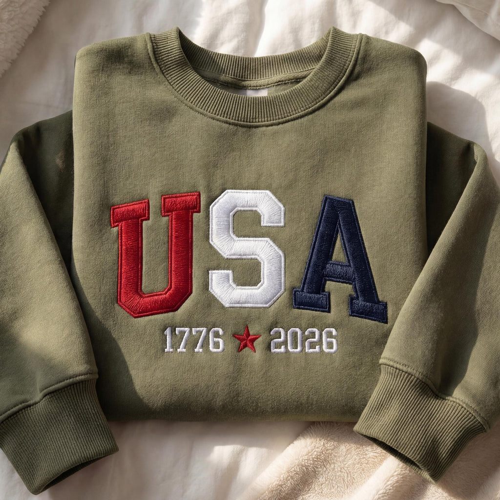 Embroidered USA Sweatshirt Patriotic Pullover 1776–2026 Americana Unisex Sweatshirt Fourth of July Gift Shirt