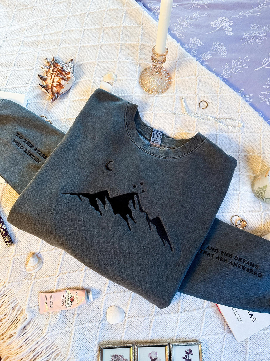 NEW Official ACOTAR Double Sleeve Embroidered Sweatshirt – Velaris Stars Acotar Merch – Sarah J. Maas Inspired Fantasy Book Sweatshirt