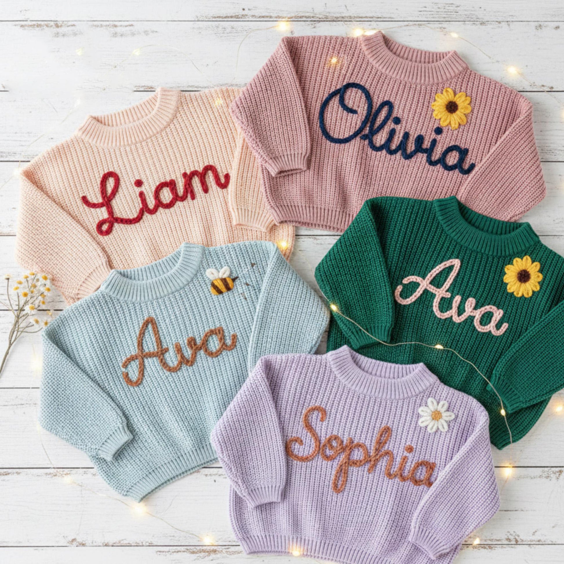 Personalized Hand Embroidered Baby Name Sweater, Custom Knit Sweater for Girls Boys, Birthday Gift, Baby Outfit