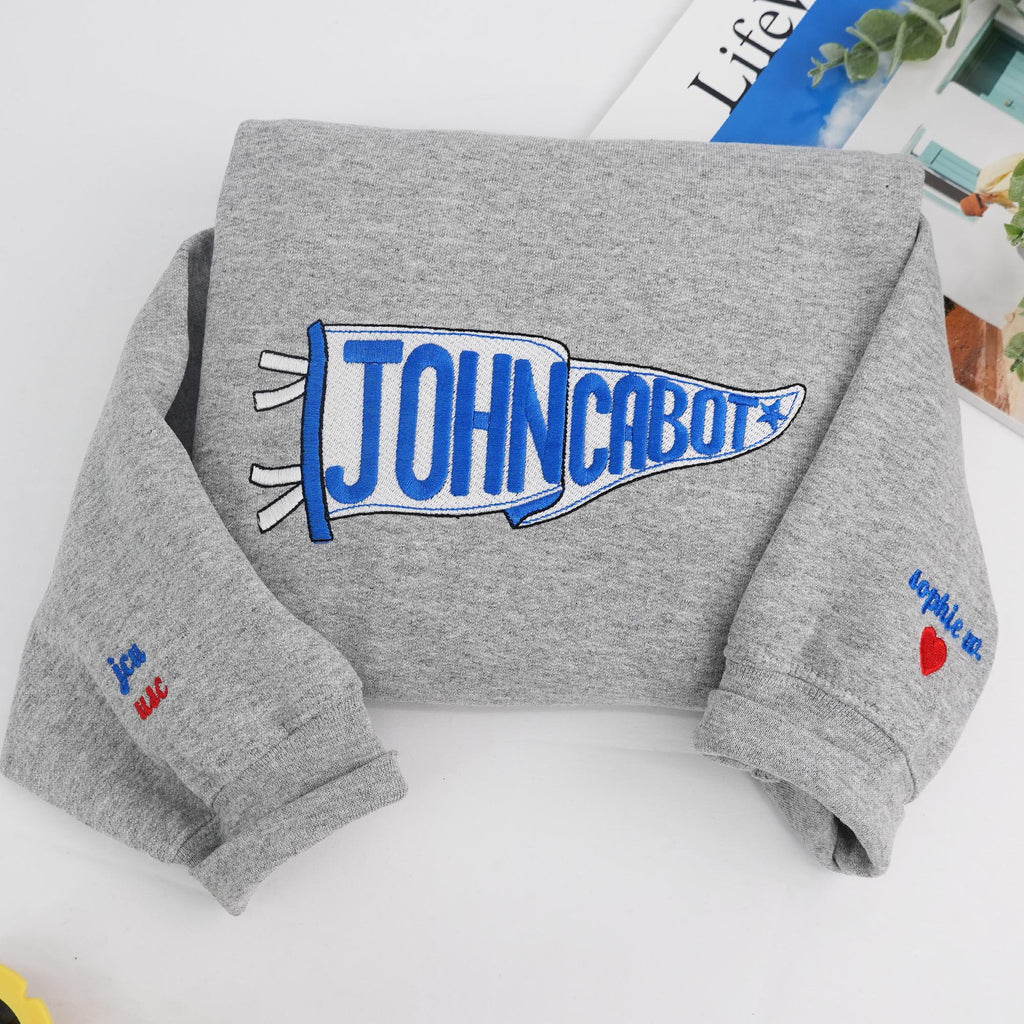 Custom Embroidered Pennant Sweatshirt, Team Name Hoodie, High School College Shirt, Game Day Gift, Personalized Friend Gift