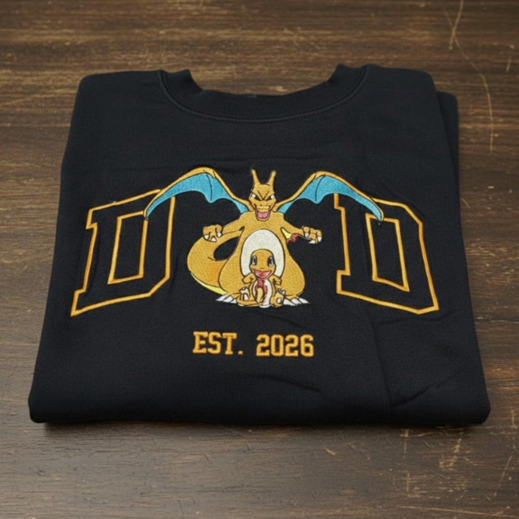 Embroidered Custom Pokedad Character Hoodie, Cute Poke Dad Characters Sweatshirt, Cozy Anime Embroidery, Gift for PKM Fans, Gift for dad