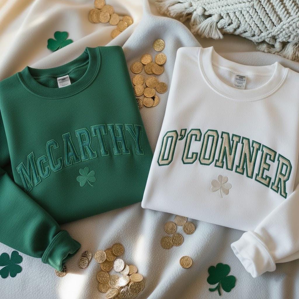 EMBROIDERED Personalized Last Name St Patrick's Day Sweatshirt, Shamrock Last Name Sweatshirt, Irish Sweatshirt, Irish Surname Sweatshirt