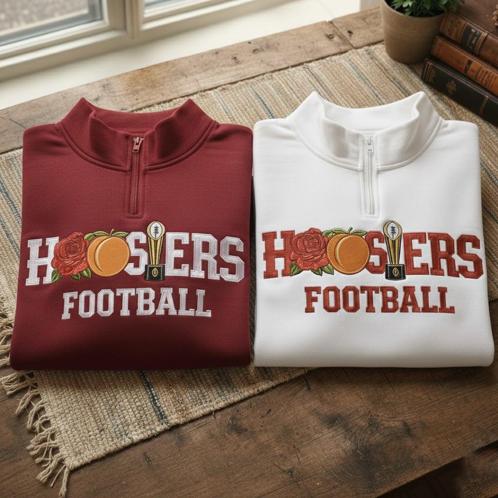 Embroidered Indiana Rose Champs Quarter Zip Sweatshirt – Indiana Football Embroidered Sweater, New Season Hoosiers Fan Gift, Game Day Crewneck