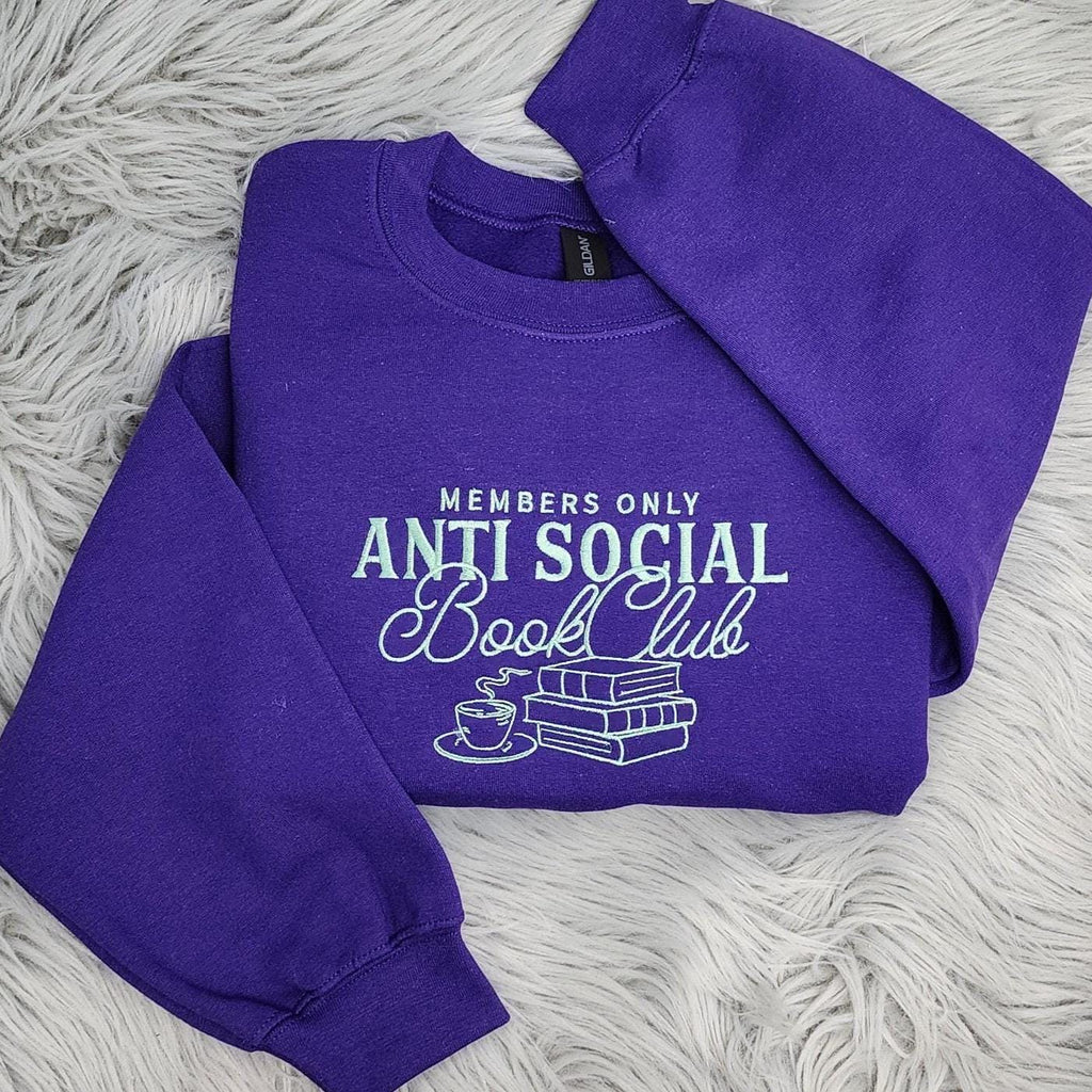 Anti-Social Book Club Embroidered Crewneck: Cozy Literary Sweatshirt