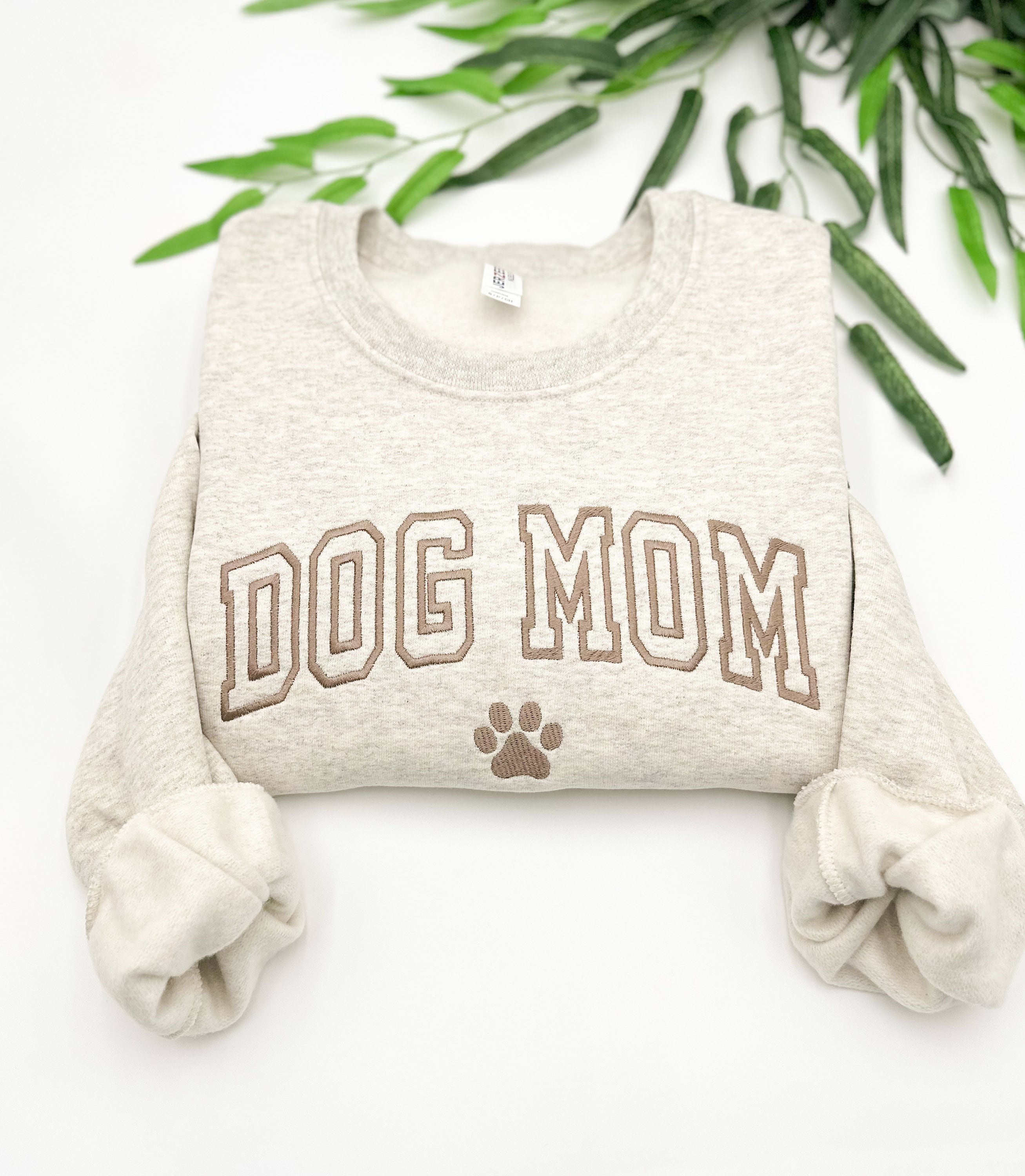 Embroidered Dog Mom Crewneck Sweatshirt, Sleeve Design, Dog Lover Gift