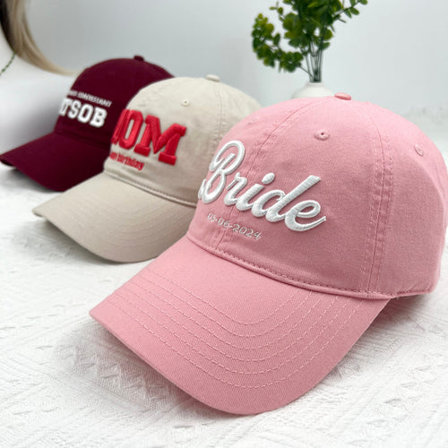 Custom Embroidered 3D Text Hat，Embroidery Logo Baseball Hat,Party Hats,Gift for Dad Mom Him Her Boyfriend,Bride Hat,unisex cotton dad hats