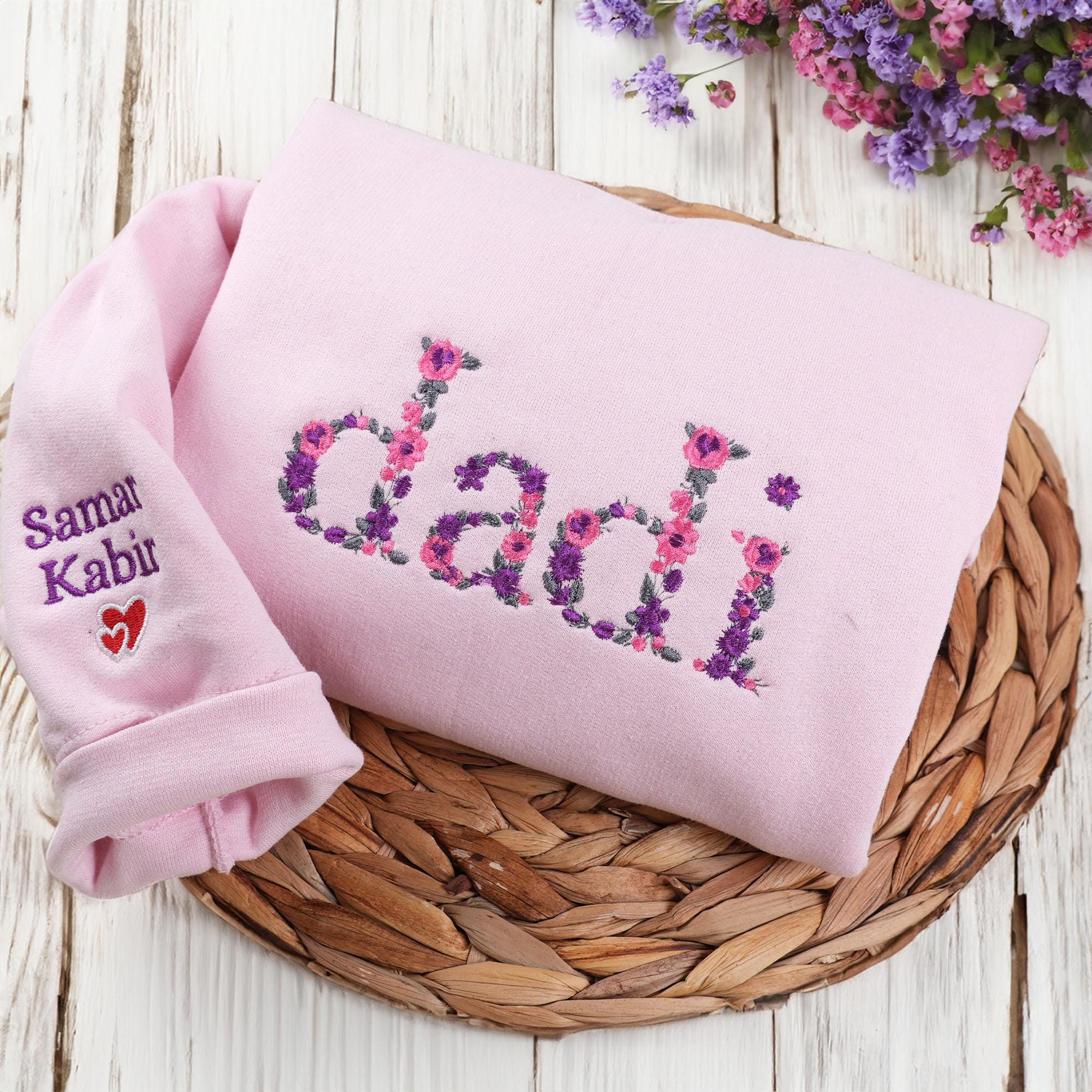 Custom Embroidered Floral Letter Sweatshirt, Custom Text Sweatshirt with Flowers, Personalized Valentine Gift, Custom Embroidered Crewneck