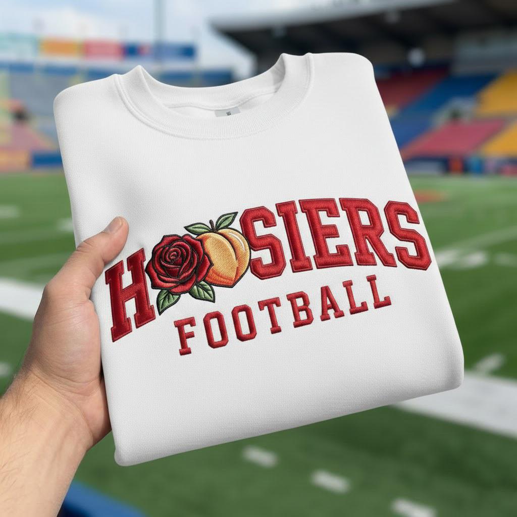 Embroidered Indiana Rose and Peach Sweatshirt, Indiana Football Shirt, Indiana Game Day Crewneck, College Gift, Football Lover Gift
