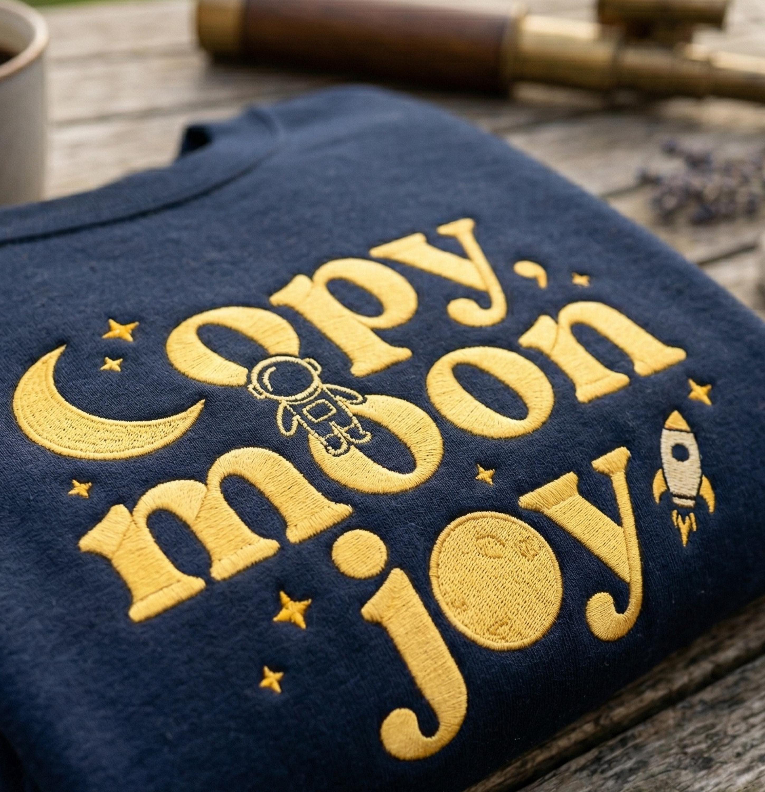 Moon Joy Embroidered Shirt, NASA Artemis II Shirt, Space Quote Tee, Astronaut Moon Landing Shirt