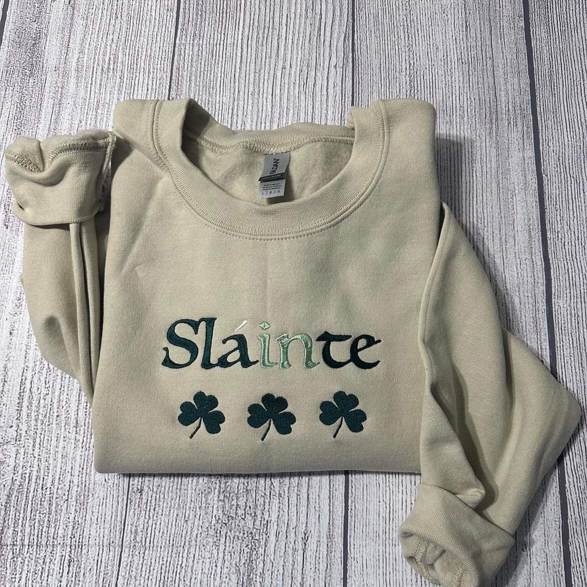 Sláinte Embroidered Sweatshirt – Shamrock St. Patrick’s Day Crewneck, Irish Lucky Sweatshirt