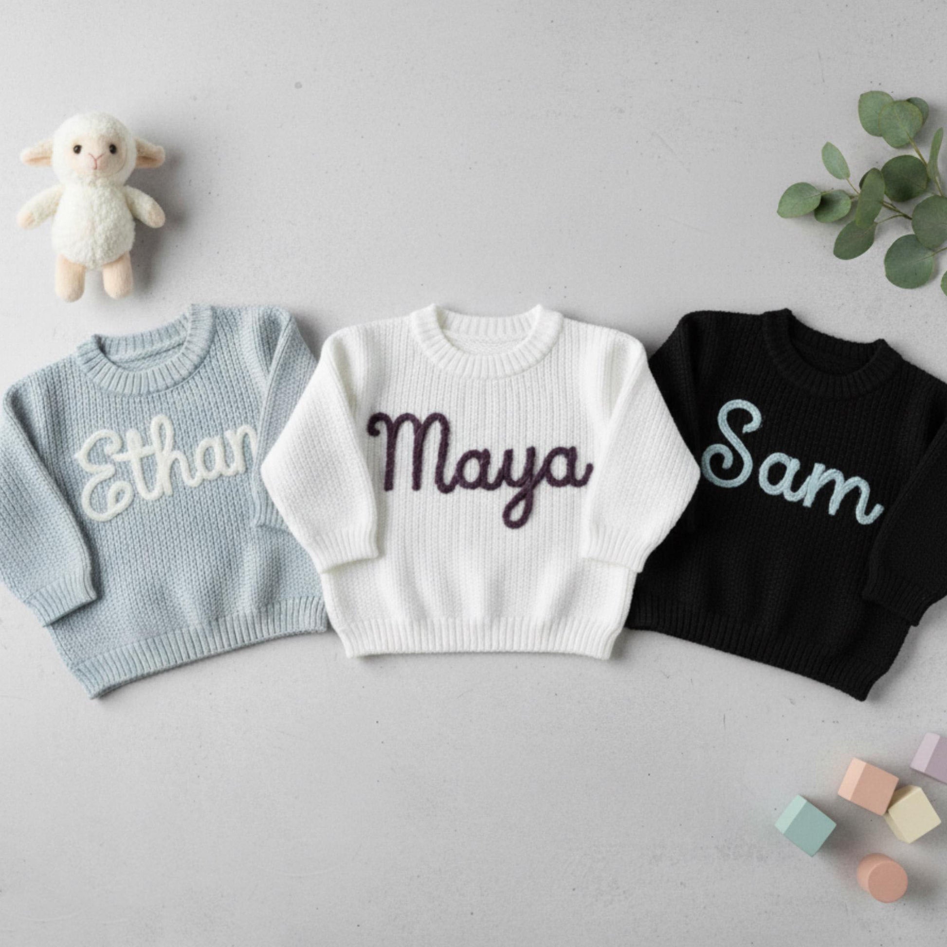 Personalized Hand Embroidered Baby Name Sweater, Custom Knit Sweater for Girls Boys, Birthday Gift, Baby Outfit