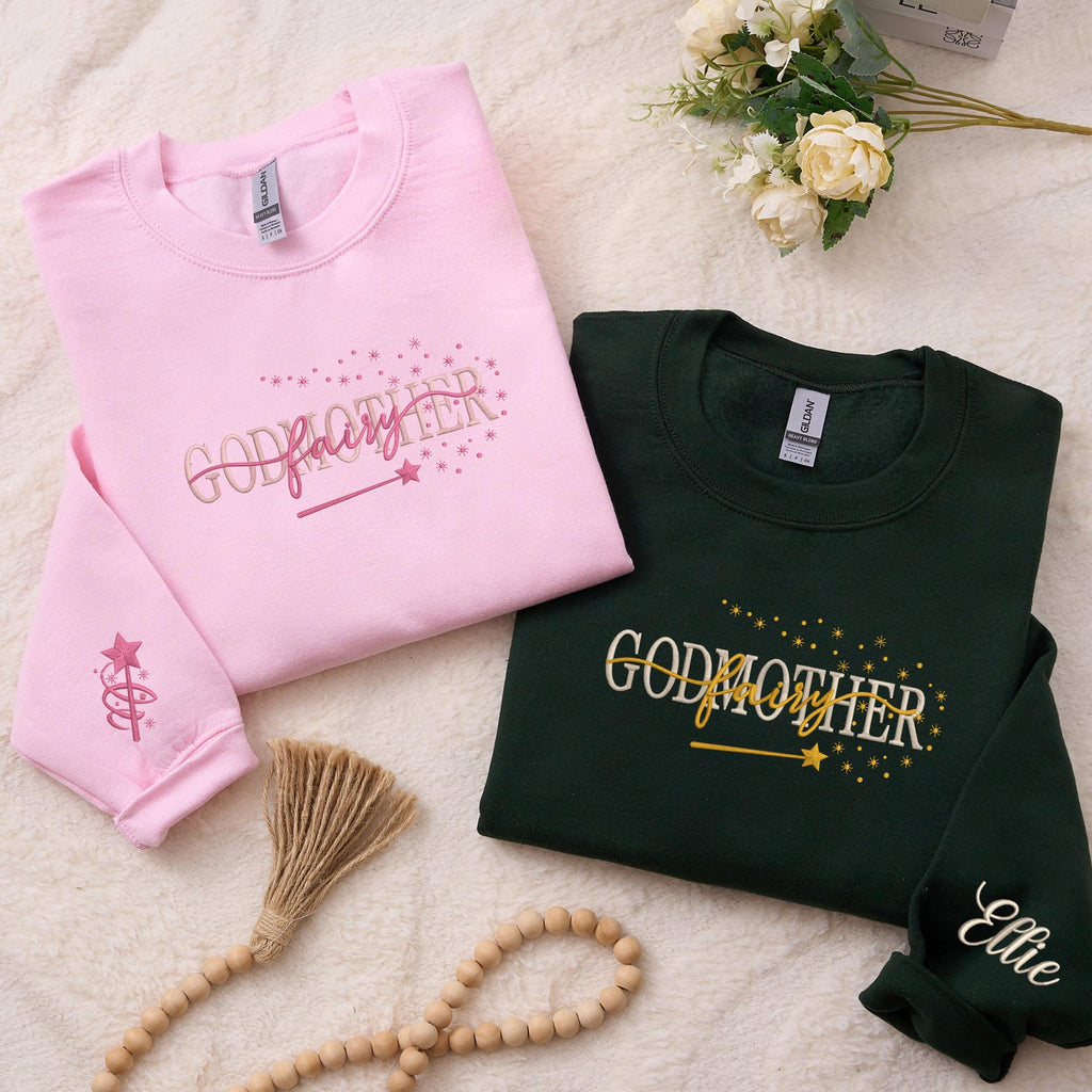 Embroidered Godmother Sweatshirt With Kid Names, Godmother Proposal Gift