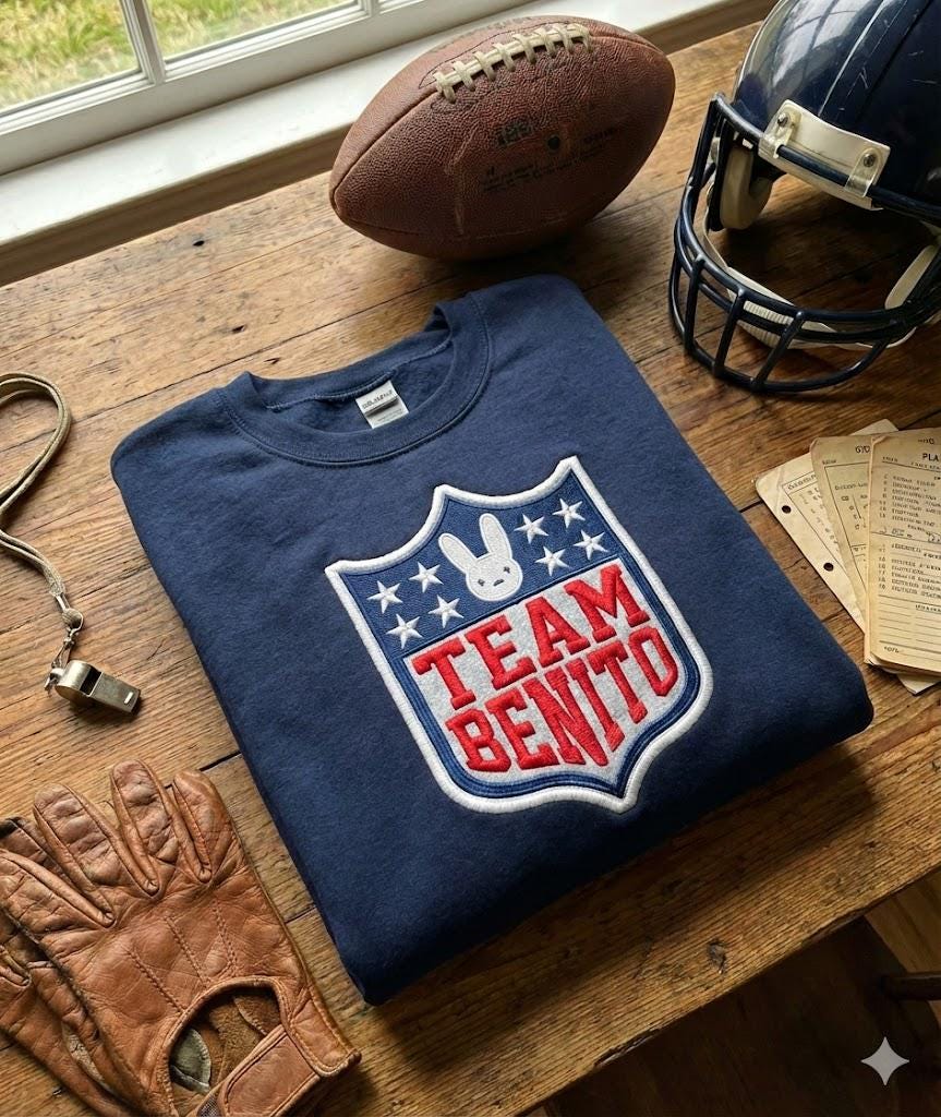 Embroidered Team Benito Sweatshirt / Hoodie – Puerto Rico Football Fan | LX Bunny Bowl, Unisex Team Fan Design