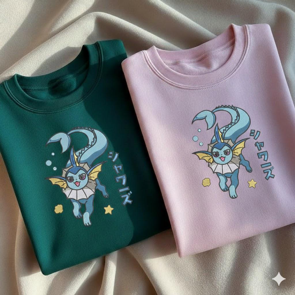 Vaporeon Embroidered Sweatshirt, Gift for Her, Anime Fan