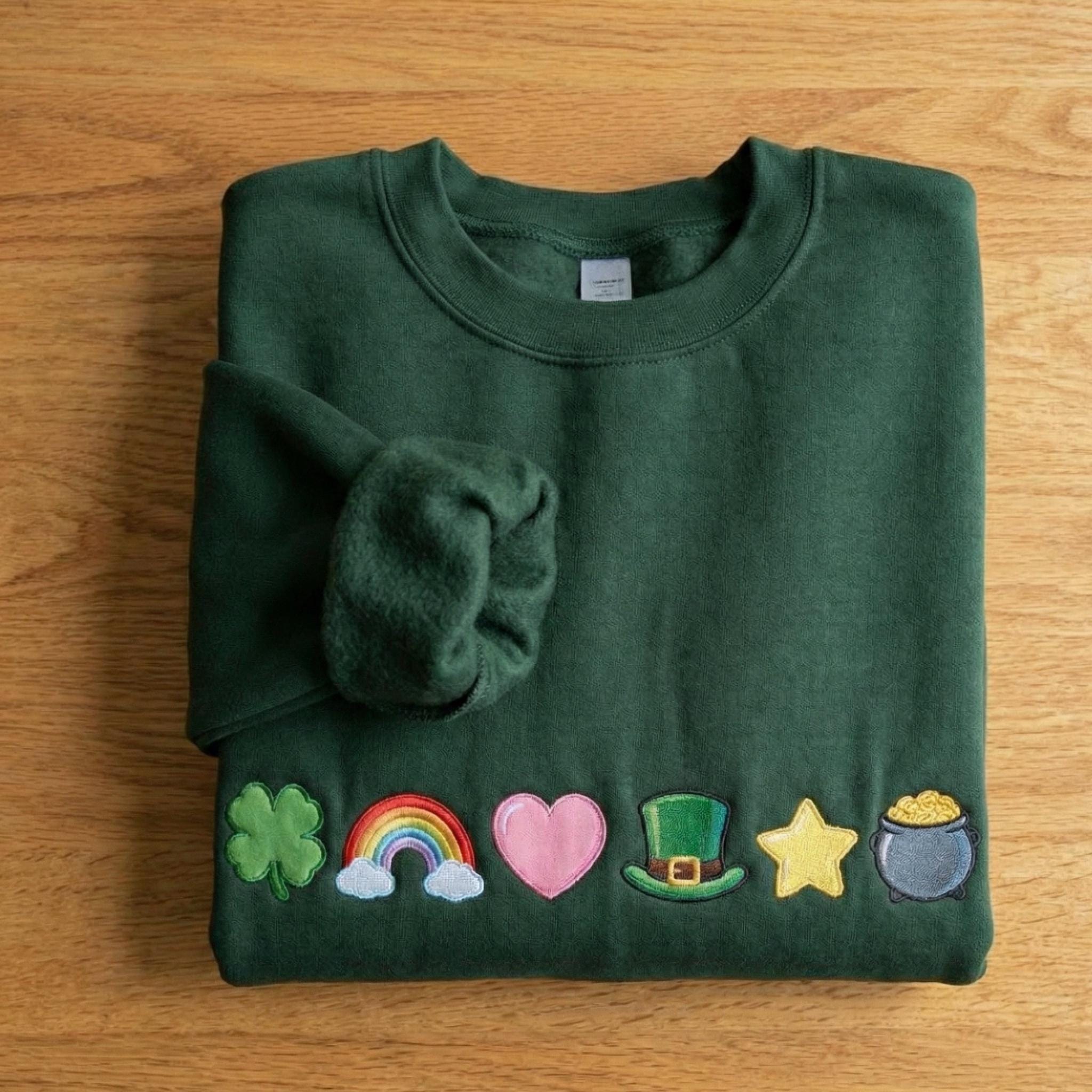 St. Patrick’s Day, Irish Lucky Icons Embroidered Sweatshirt, Funny Crewneck