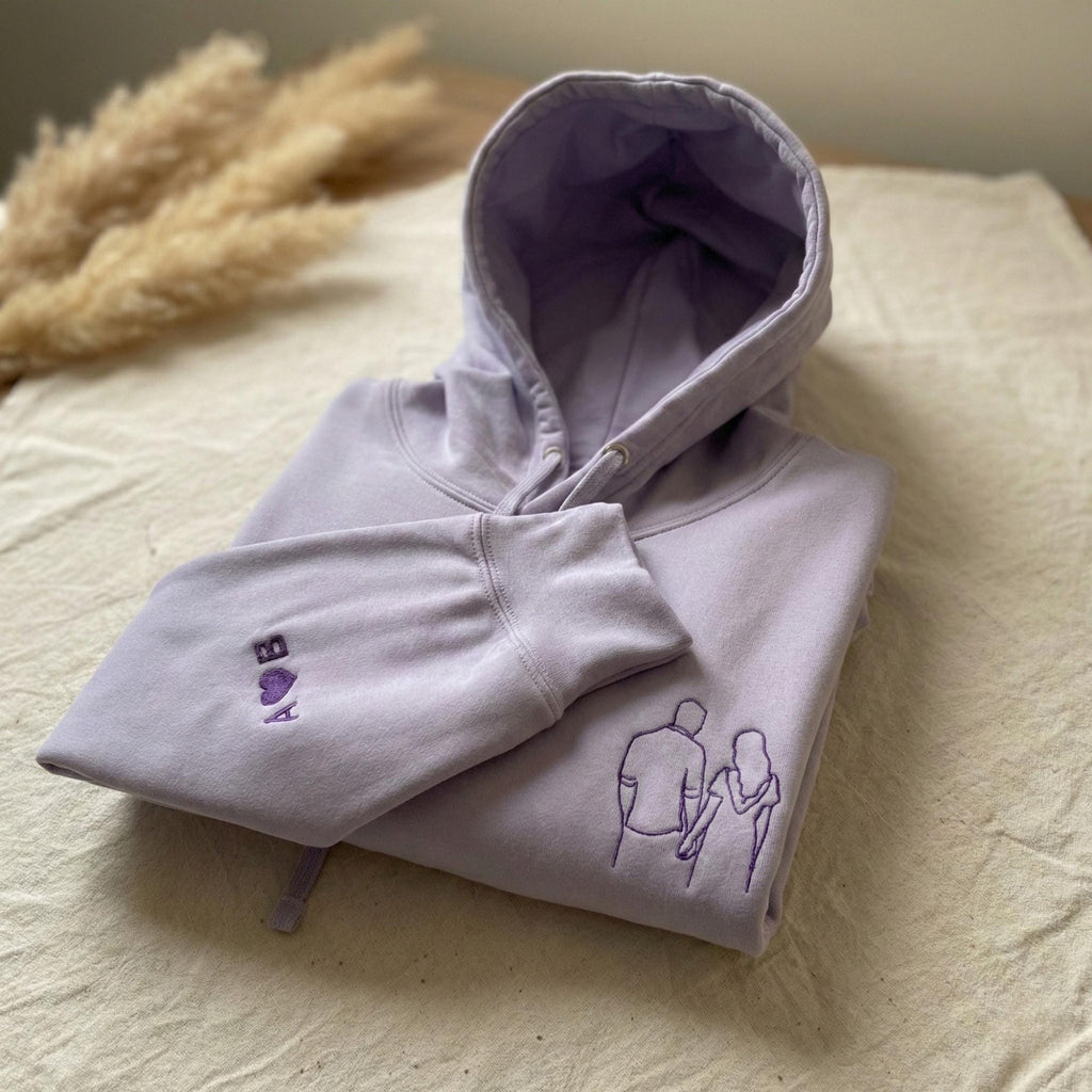 Custom Photo Embroidered Hoodie, Sketch from Photo, Personalised Couple or Family Portrait Hoodies, Line Art Embroidery Gift