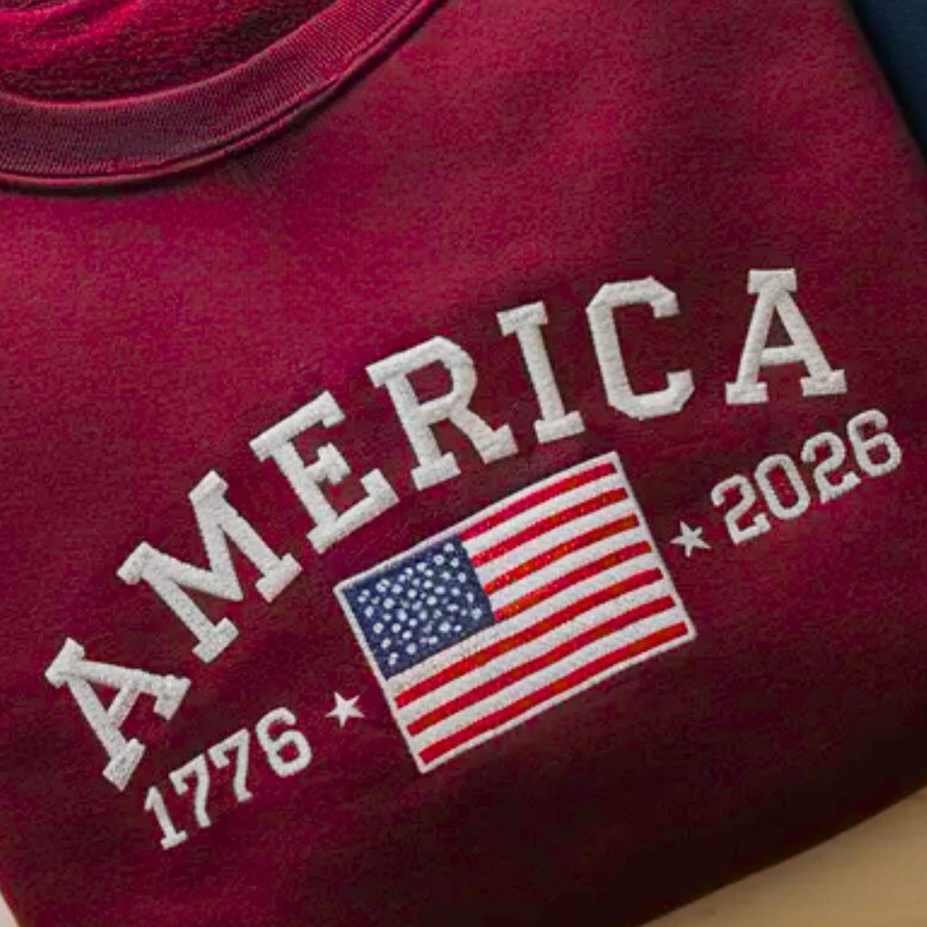 Embroidered USA 250th Anniversary Sweatshirt, Patriotic Crewneck, Fourth of July Apparel