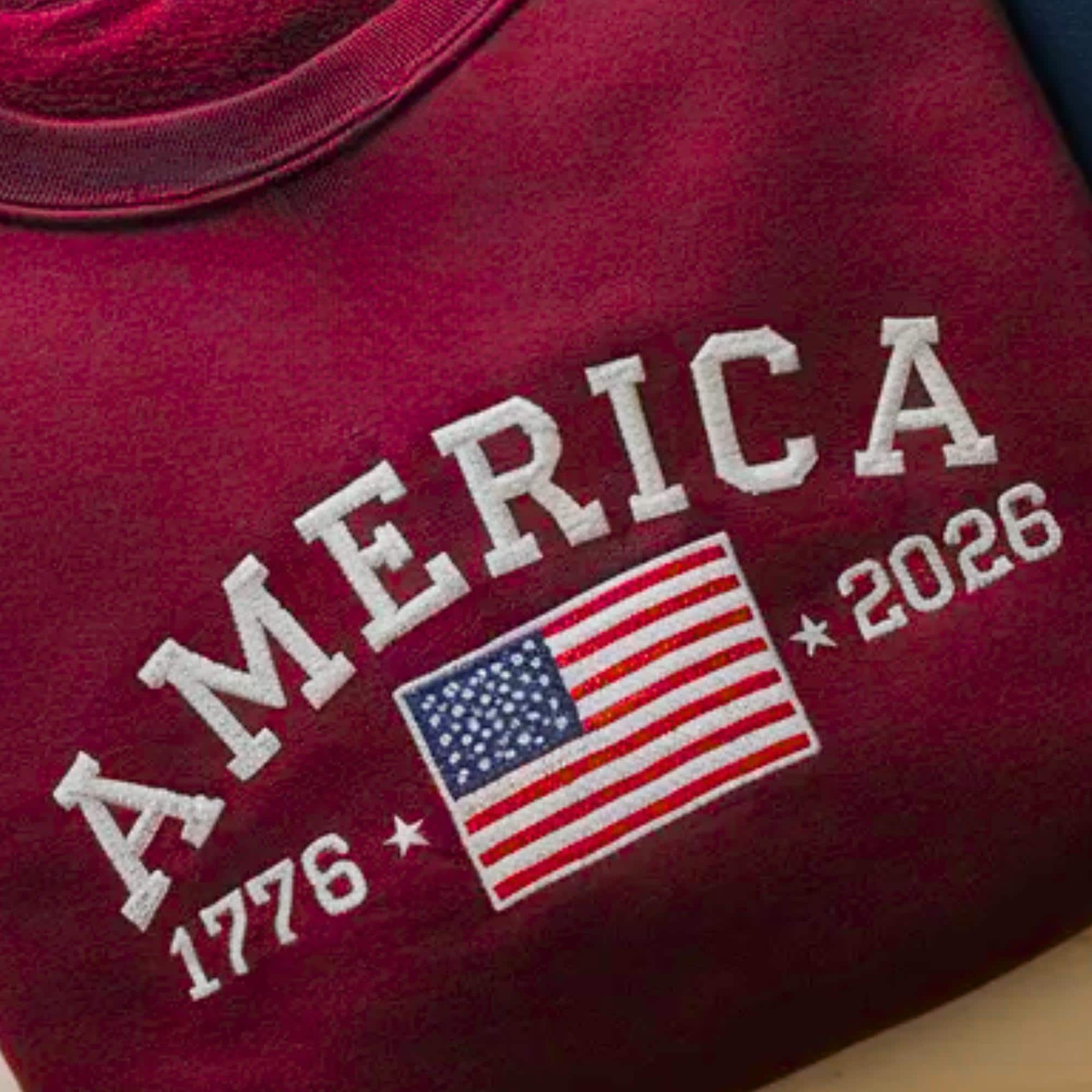 Embroidered USA 250th Anniversary Sweatshirt, Patriotic Crewneck, Fourth of July Apparel