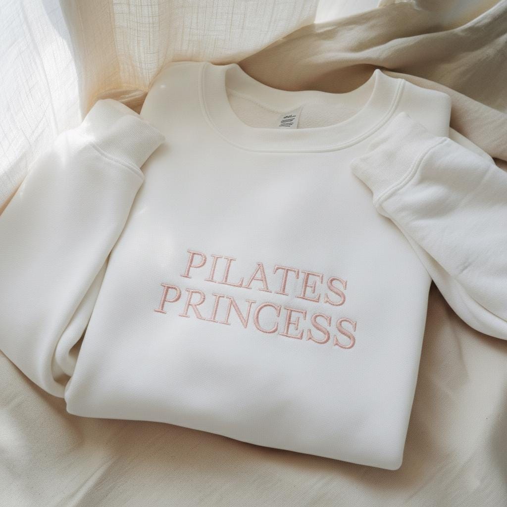 Pilates Princess Embroidered Sweatshirt, Cute Pilates Crewneck, Cozy Gym Fitness Girl Top