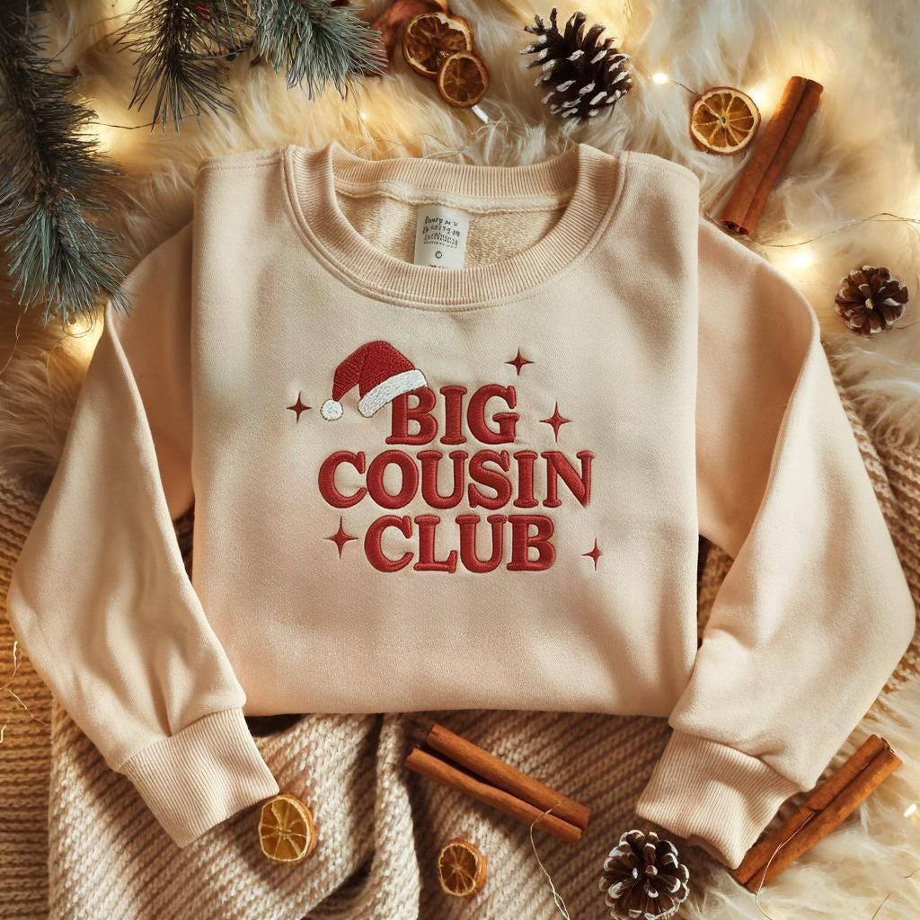 Embroidered Big Cousin Sweatshirt, Christmas Cousin Matching Sweatshirt, Baby Announcement Gift, Xmas Cousin Crew, Christmas Gift,Baby Santa