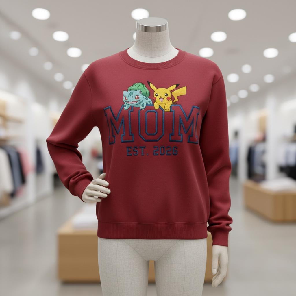 Embroidered Custom Pokemom Character Hoodie, Cute Poke Mom Characters Sweatshirt, Gift for PKM Fans, Fashion Clothing, Fathers Day Gift