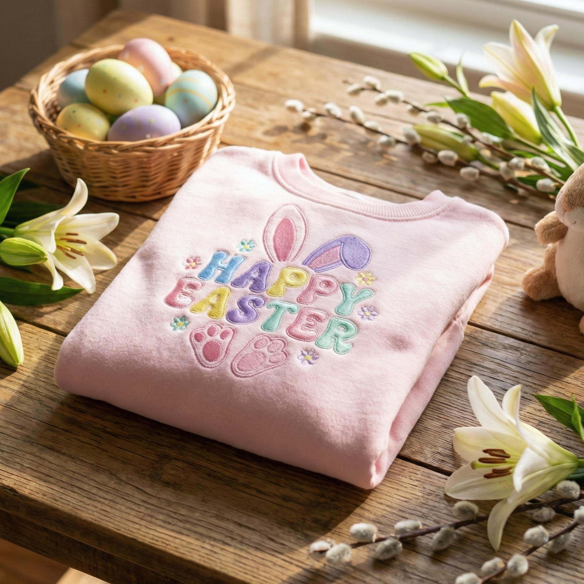 Embroidered Happy Easter Day, Toddler Cozy Bunny Sweatshirt
