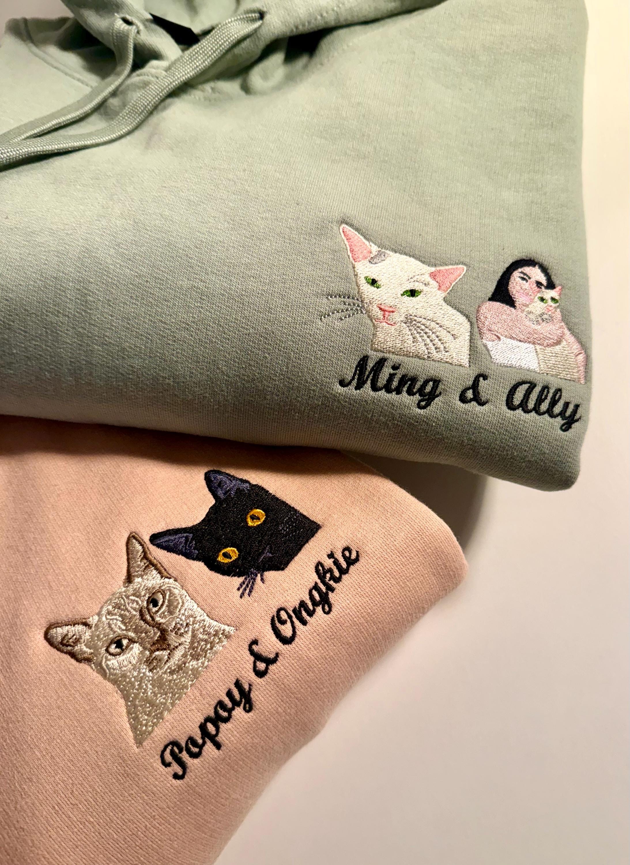 Custom Pet Embroidered Sweatshirt, Personalized Dog and Cat Portrait Hoodie, Unique Pet Face and Name Gift, Custom Embroidery for Pet Lovers