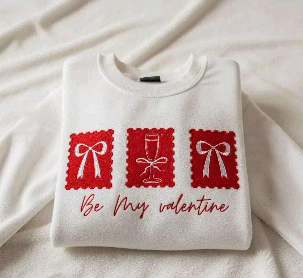 Be My Valentine Embroidery Sweatshirt, Hand Embroidered Valentine Crewneck, Cozy Romantic Gift