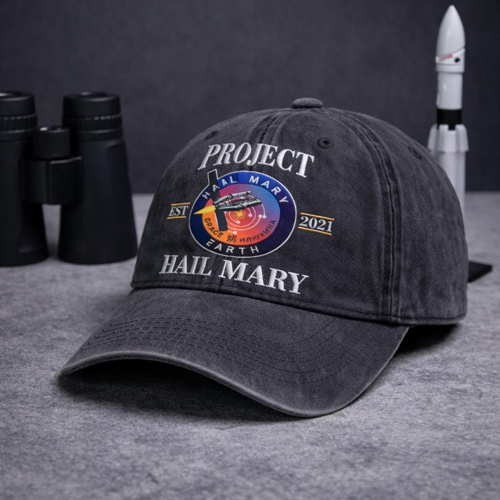 Project Hail Mary Embroidered Hat, Amaze Retro Sci-Fi Denim Cap, Rocky Eridian Cap, Booktok Alien Merch
