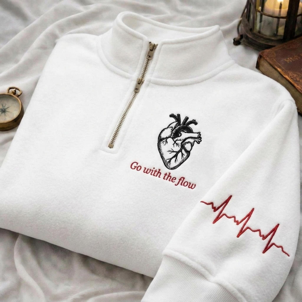 Go With The Flow Embroidered Zip Quarter Sweatshirt, Nurse Cardiology Shirt, Nurse Tech Sweater Cardiac Diagnostic, Medical Student Gifts