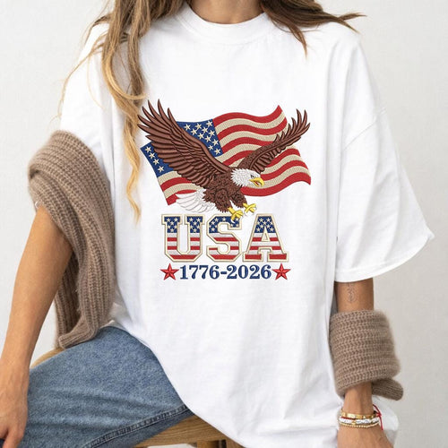 American Eagle Flag Embroidery Sweatshirt – Patriotic USA 1776–2026 Anniversary Crewneck