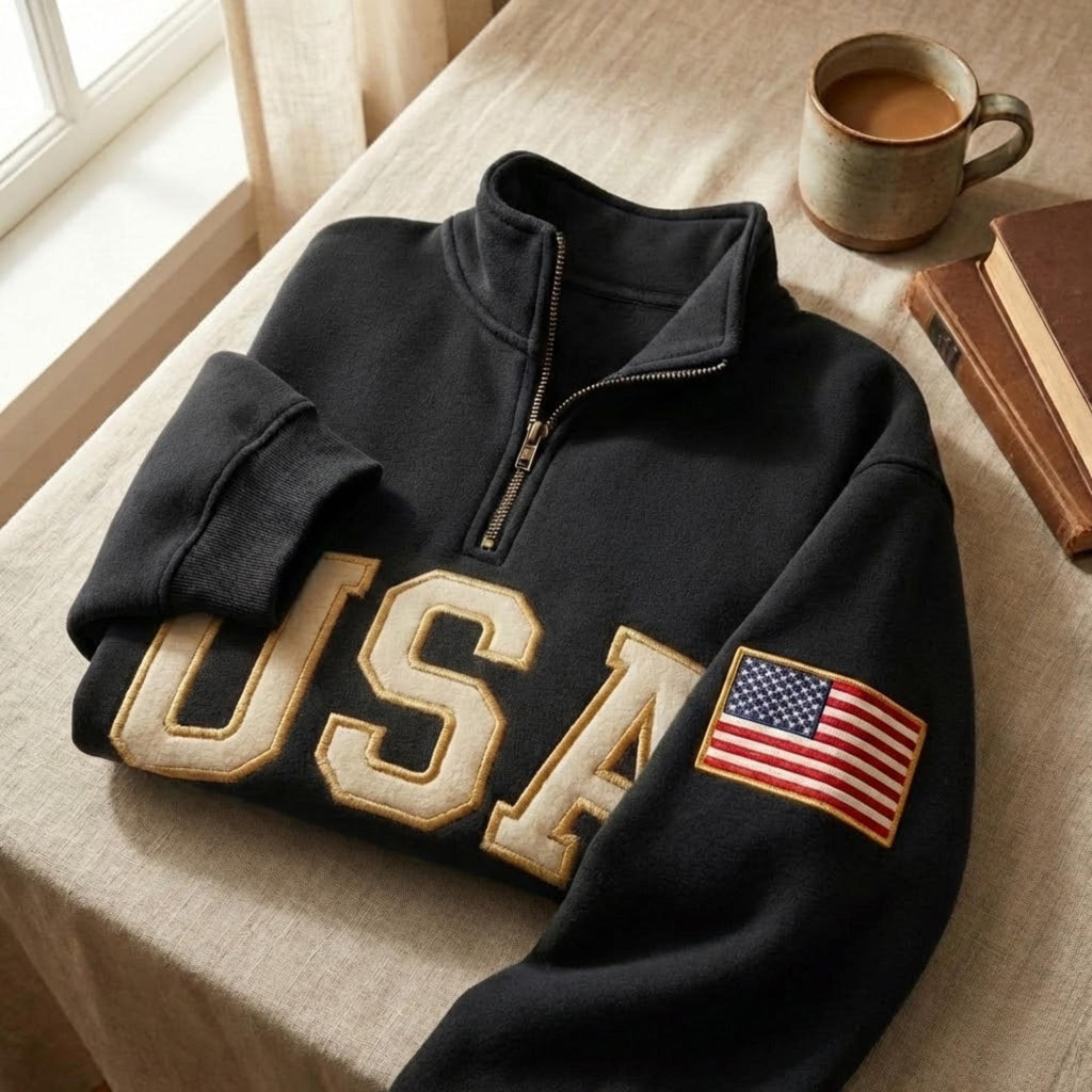 Embroidered USA 250 Years Quarter Zip Sweatshirt, Retro USA With Flag Shirt, USA Pride, Semiquincentennial Gif