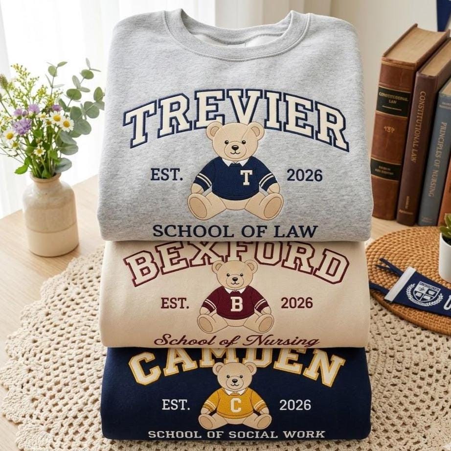Teddy Bear Embroidered University Sweatshirt, Custom College Name Crewneck, Cute School Spirit Shirt, Team Apparel, College Student Gift