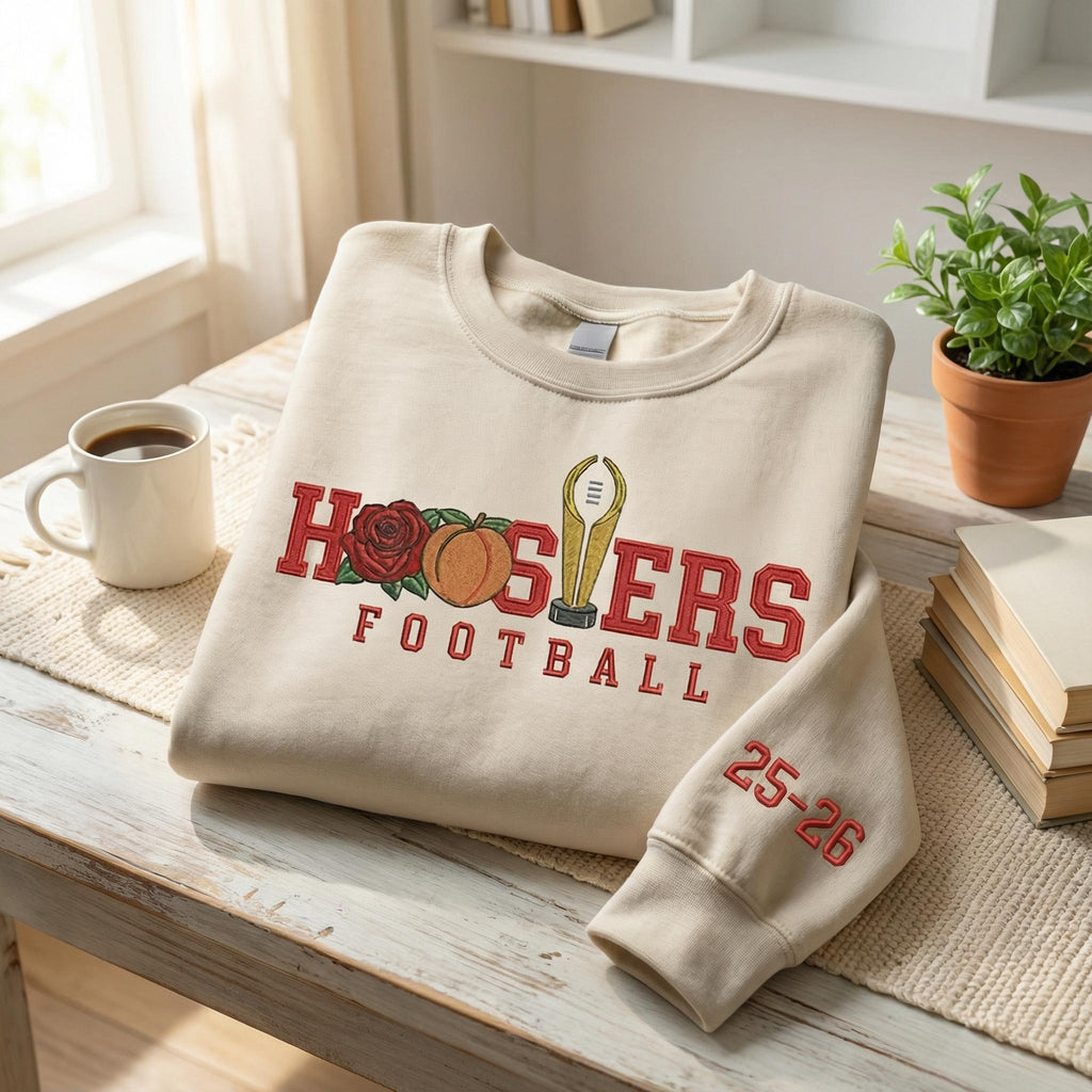 Indiana Rose Bowl & Peach Bowl Champs Embroidered Sweatshirt, Indiana Football Shirt, Hoosiers Game Day Tee, College Football Fan Gift