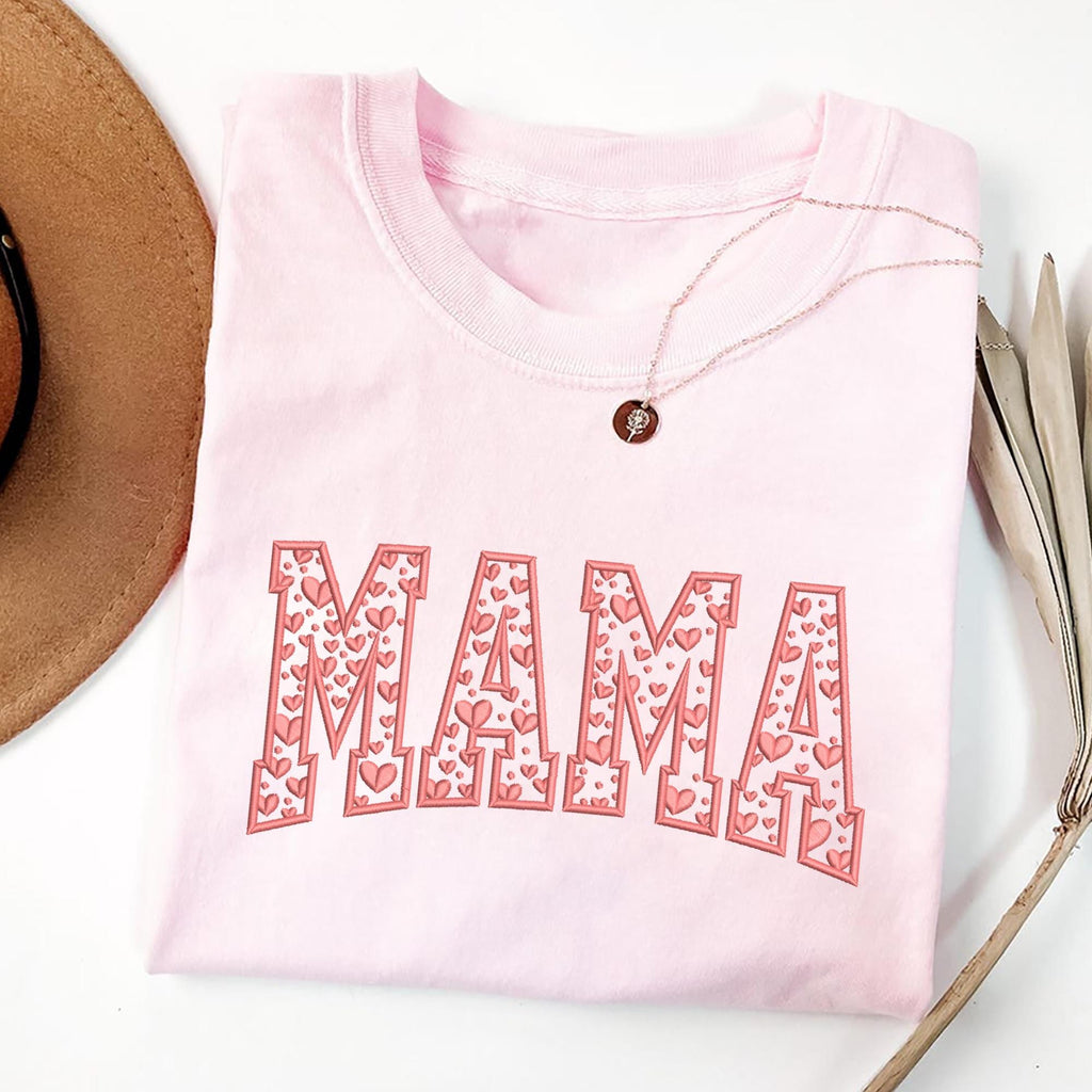 MAMA Heart Letter Embroidered Sweatshirt, Mom Valentine Sweatshirt, Cozy Valentine’s Day Gift for Mom