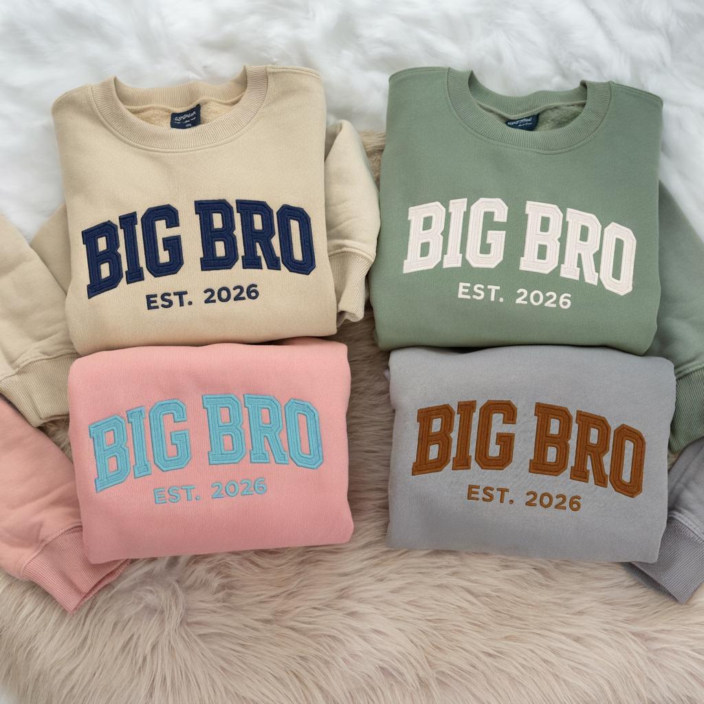 Big Brother Embroidered Sweatshirt, Big Bro Est. 2026 Shirt, Toddler Crewneck, Sibling Announcement Outfit, Custom Baby Gift