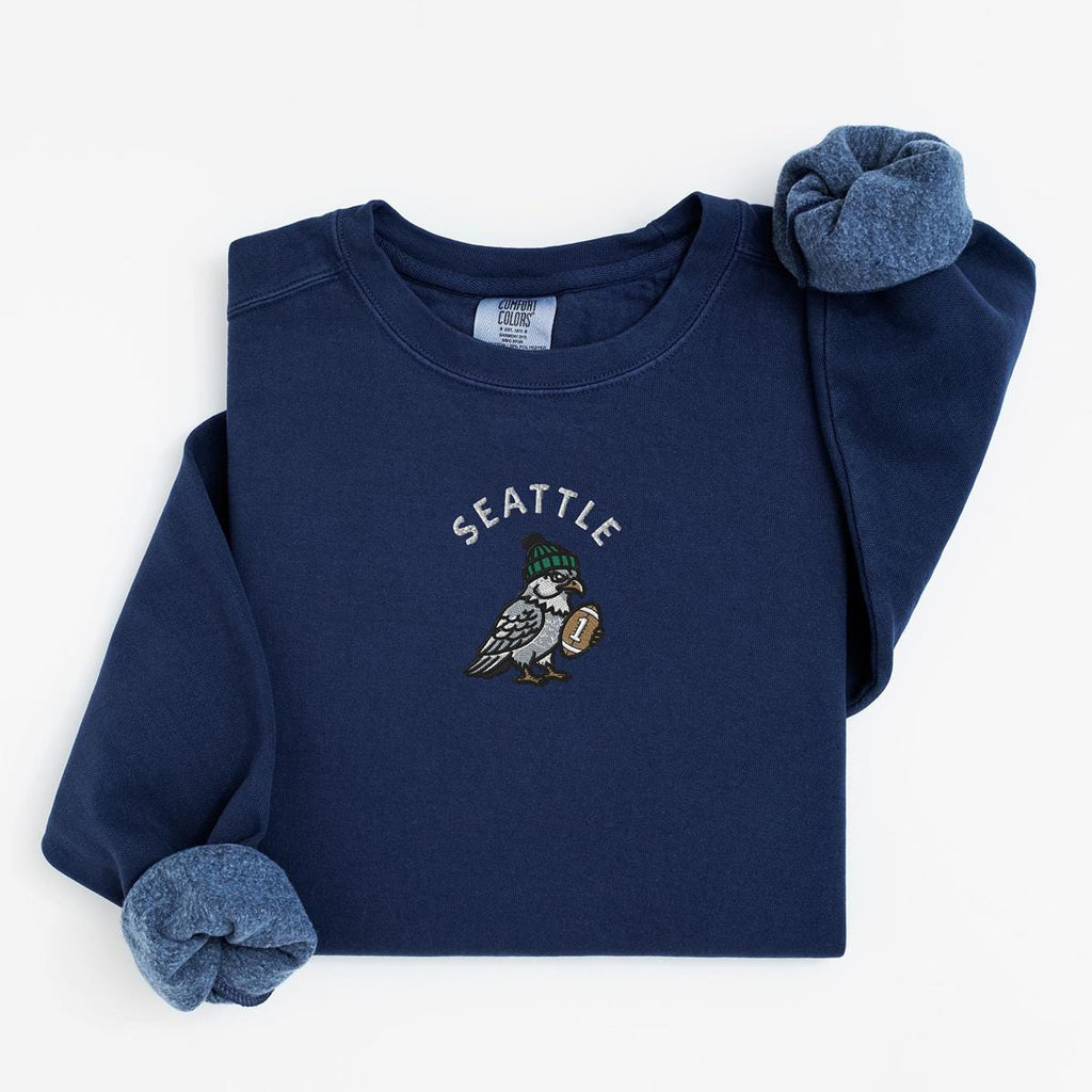 Embroidered Seattle Seahawks Sweatshirt, Game Day Crewneck, Unisex Football Fan Apparel