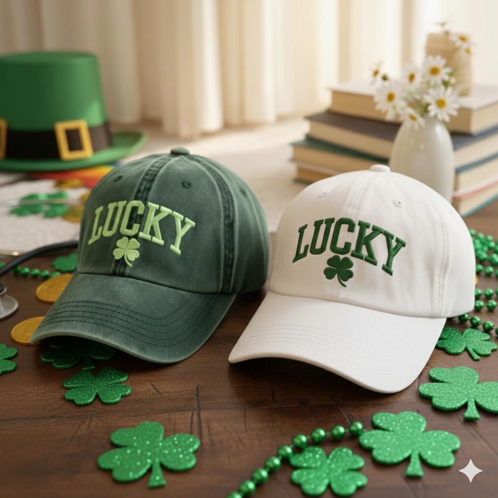 Lucky Embroidered Baseball Cap, St Patrick’s Day Hat, Shamrock Clover Hat, Lucky Green Cap, Irish Gift, Minimal Embroidery Cap