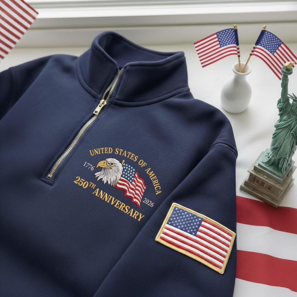 USA 250th Anniversary Quarter-Zip Sweatshirt, US Flag Hoodie