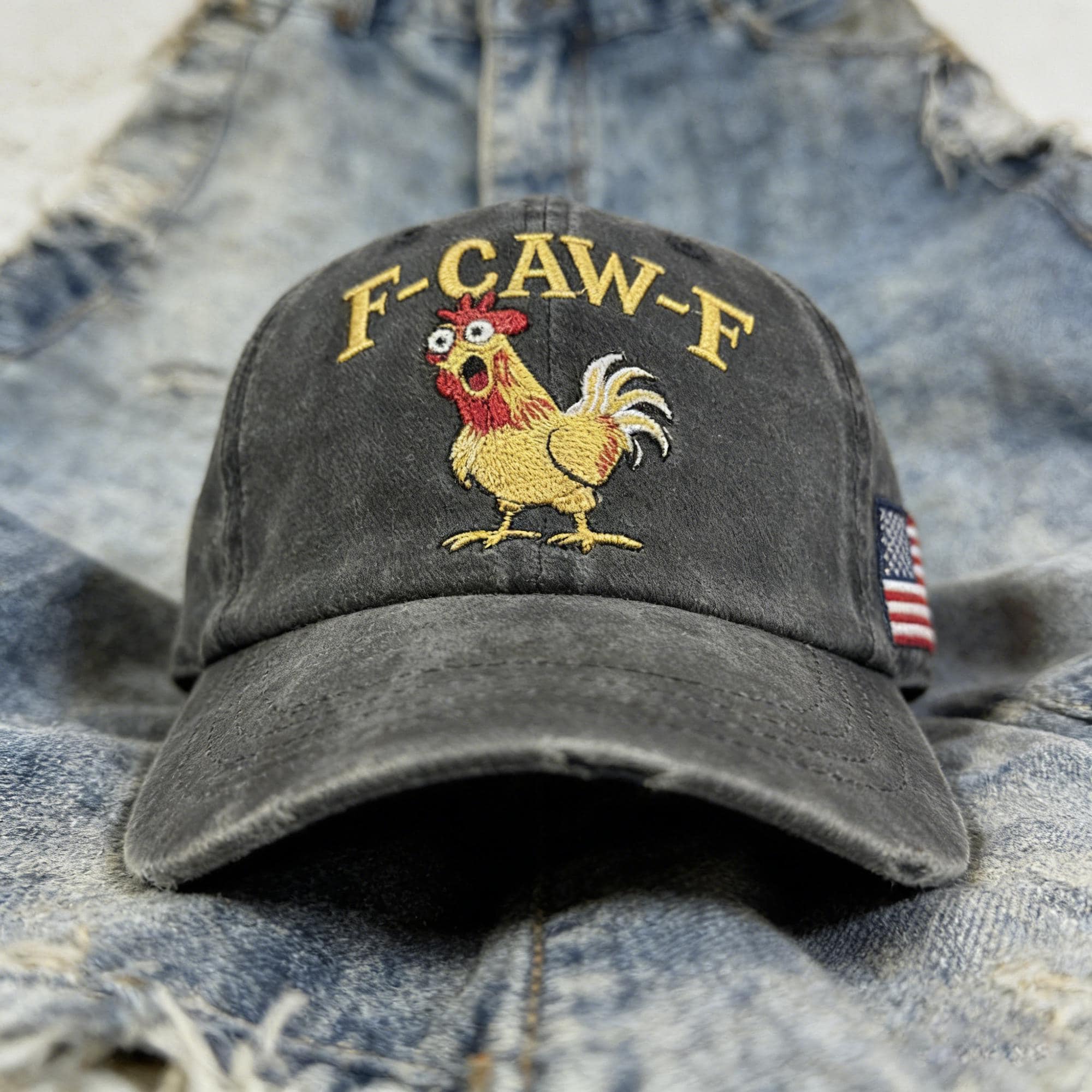 Vintage Rooster Embroidered Baseball Cap – F Caw F Style Adjustable Soft Washed Unisex Hat