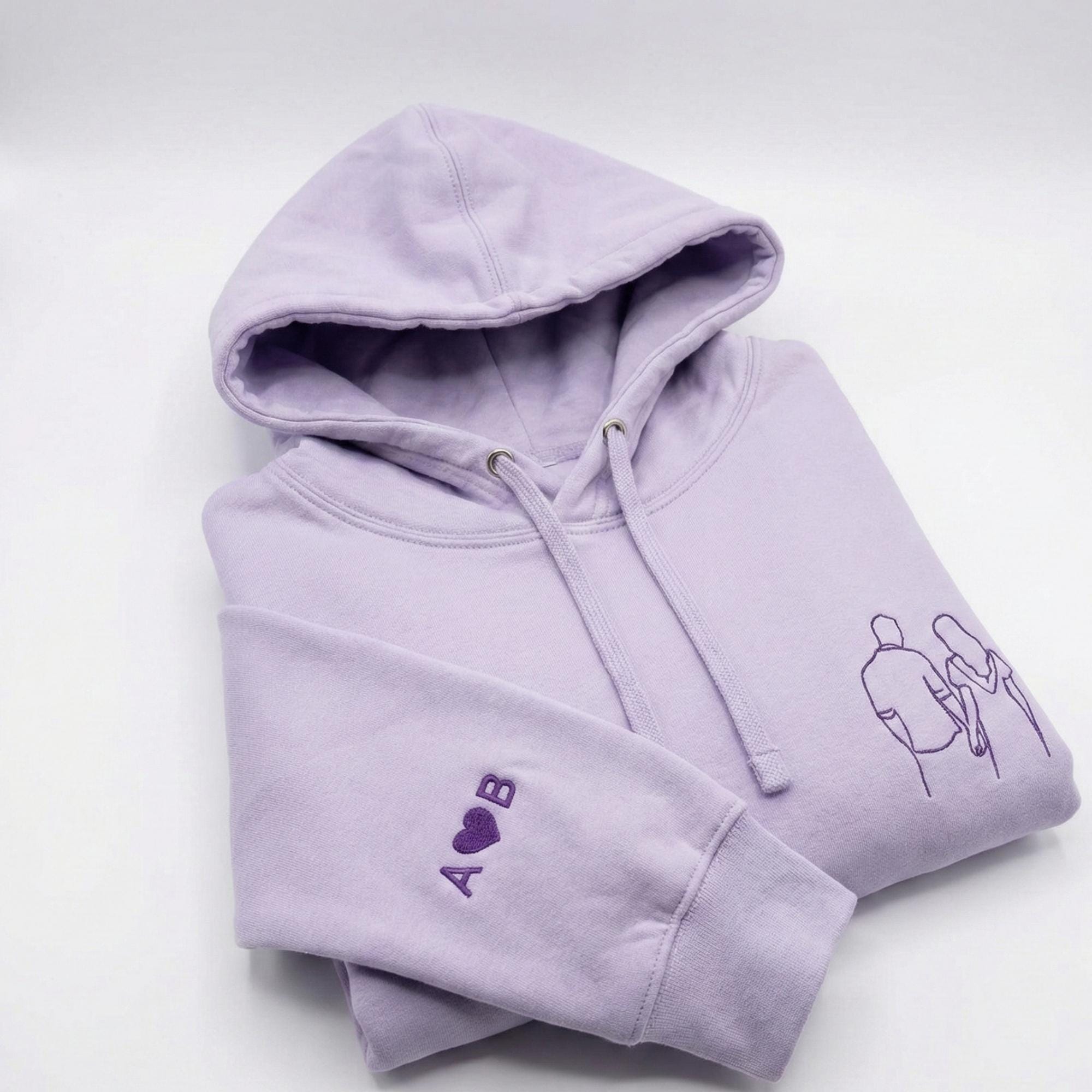 Custom Photo Embroidered Hoodie, Personalised Couple Sketch from Photo, Outline Drawing Embroidery Hoodies