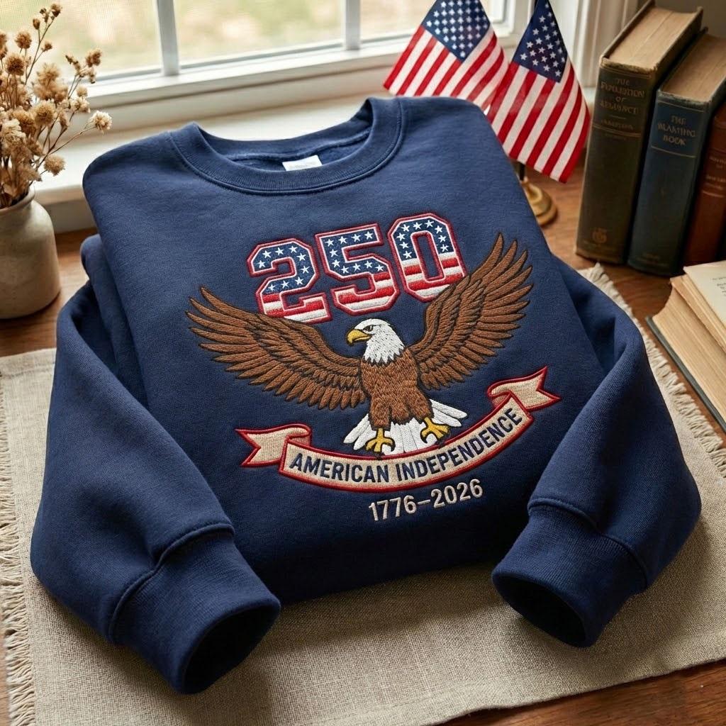 Embroidered 250th Anniversary Sweatshirt,1776-2026 Anniversary Shirt, USA Patriotic Eagle Tee, 4th of July Gift