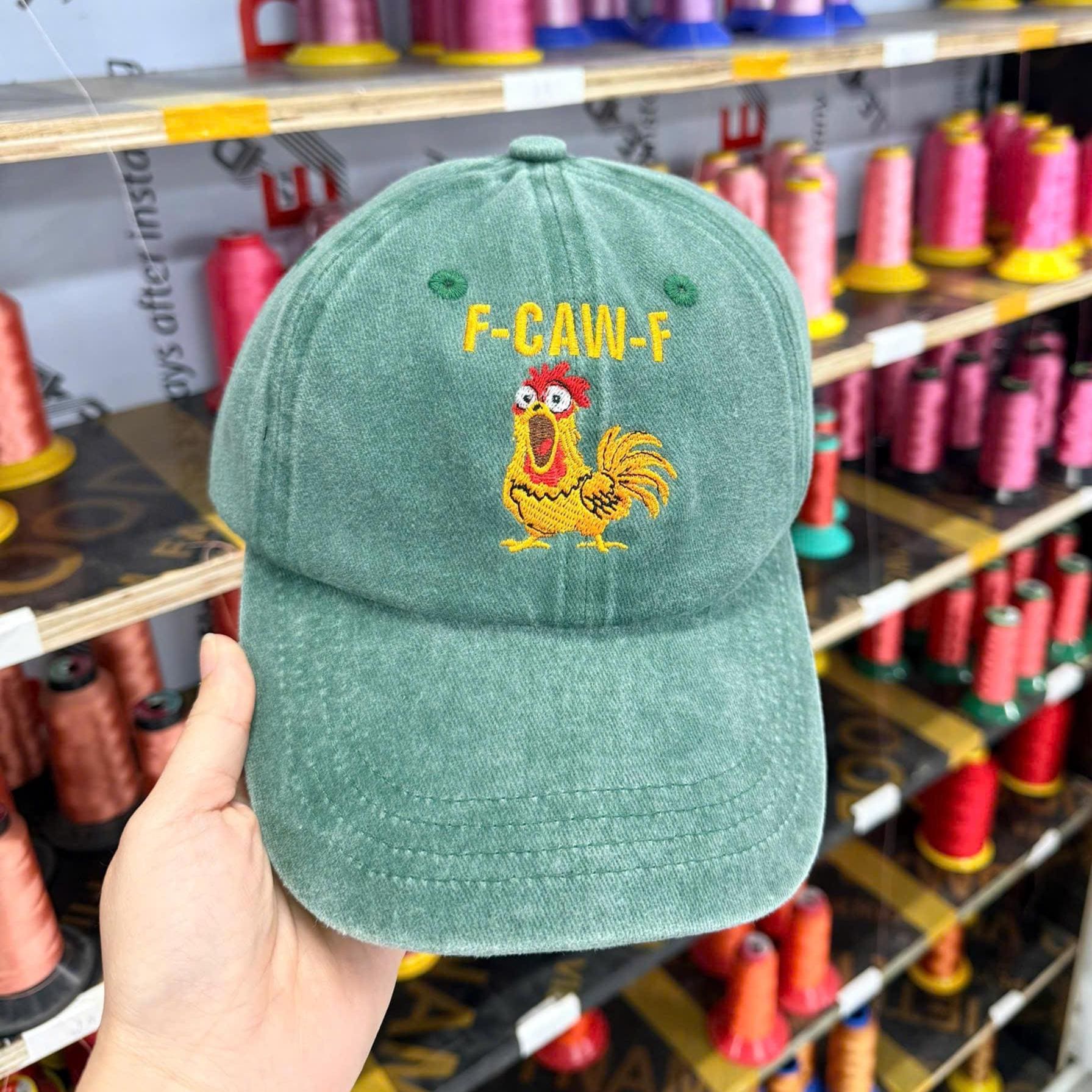 F-Caw-F Embroidered Hat, Funny Rooster Meme Cap, Chicken Lover Gift for Farmer Gag Gift For Friend, Custom Name Hat, Gift For Coworker