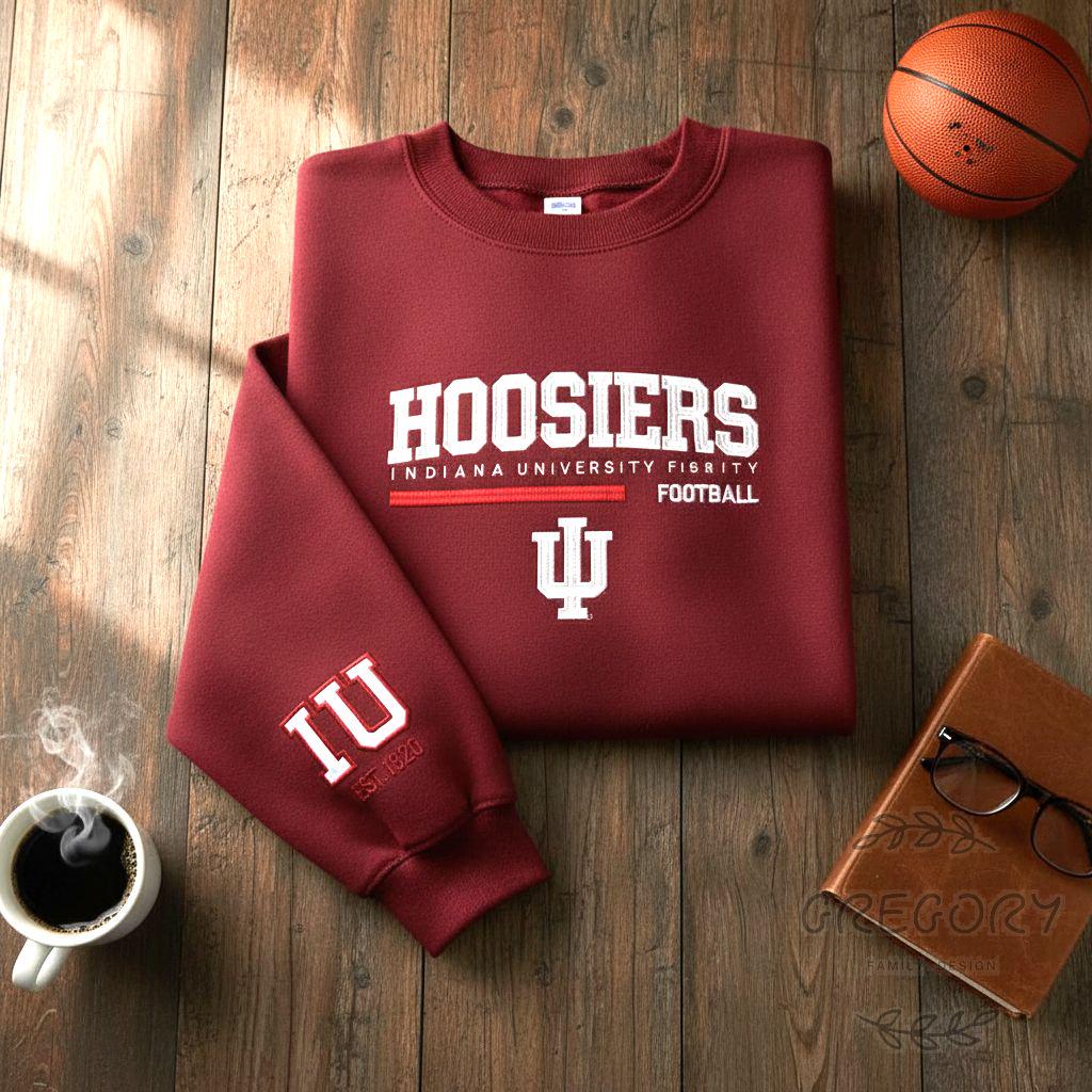 Embroidered IU Hoosiers Sweatshirt, Indiana Hoosiers Shirt, Indiana State Pride Apparel, College Football Gameday Shirt, Football Lover Gift
